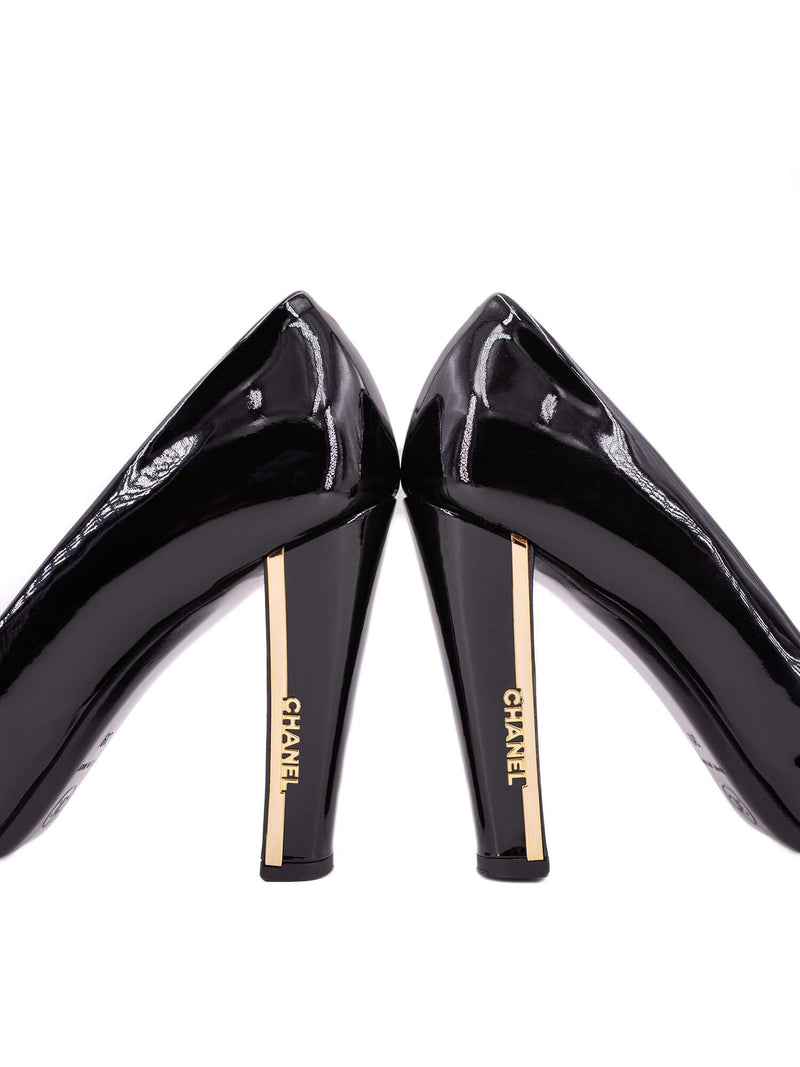 CHANEL Logo Patent Leather Pumps Black-designer resale