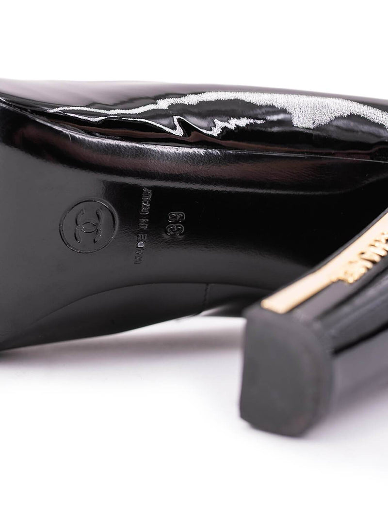 CHANEL Logo Patent Leather Pumps Black-designer resale