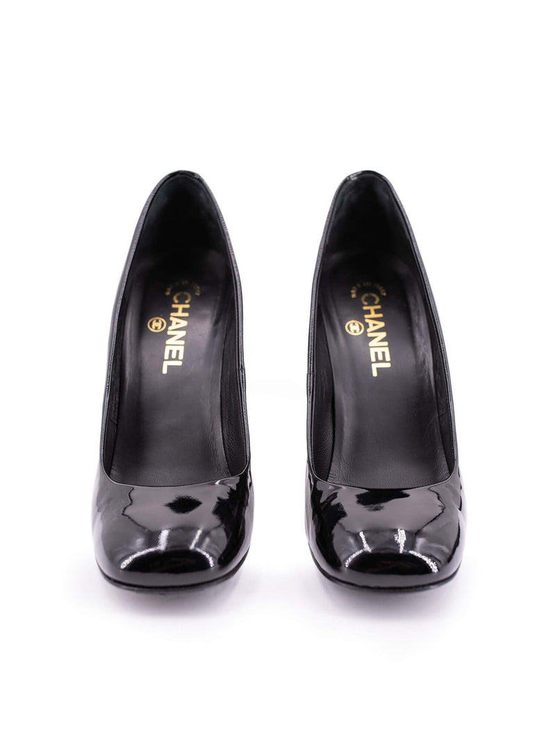 CHANEL Logo Patent Leather Pumps Black-designer resale