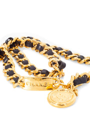 Chanel Pre-owned CC leather-and-chain Link Necklace - Black