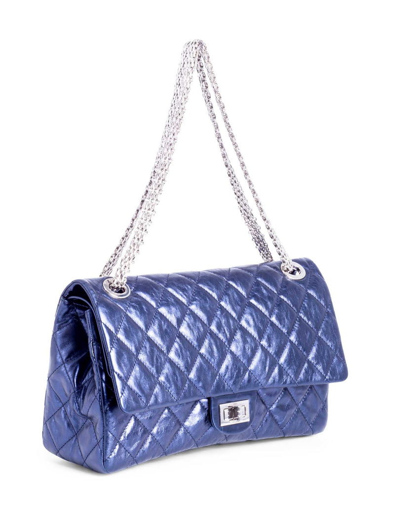 CHANEL Metallic Aged Lambskin Leather 2.55 Maxi Double Flap Bag Blue-designer resale