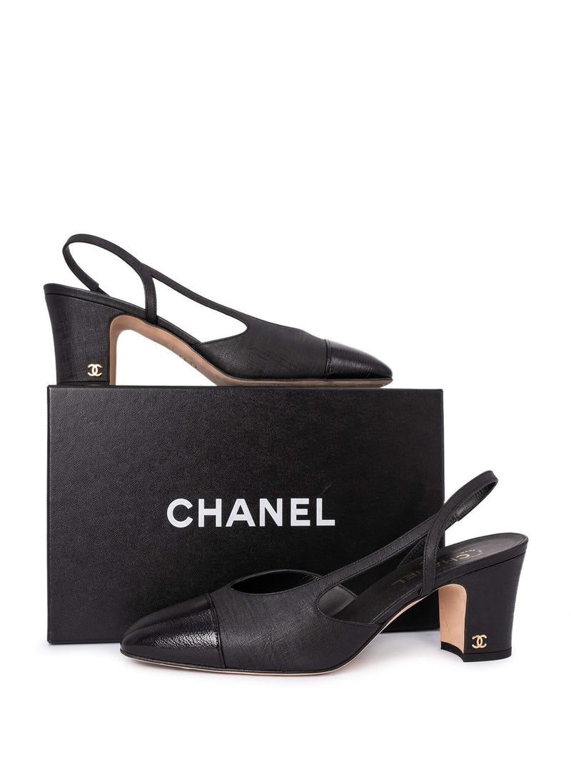 Chanel CC Clover Slide Heels in Black Mesh and Patent Leather