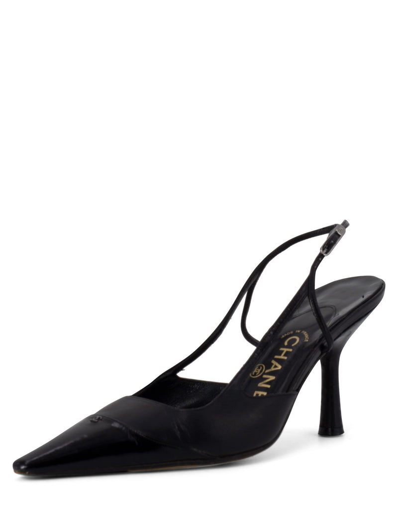 Chanel - Authenticated Slingback Heel - Patent Leather Black Plain for Women, Very Good Condition