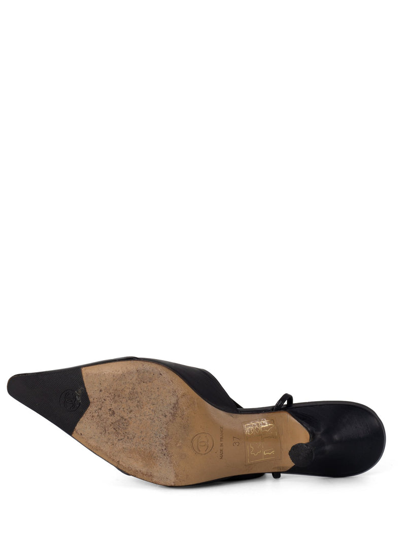CHANEL Patent Leather CC Logo Cap Toe Sling Back Shoes Black-designer resale