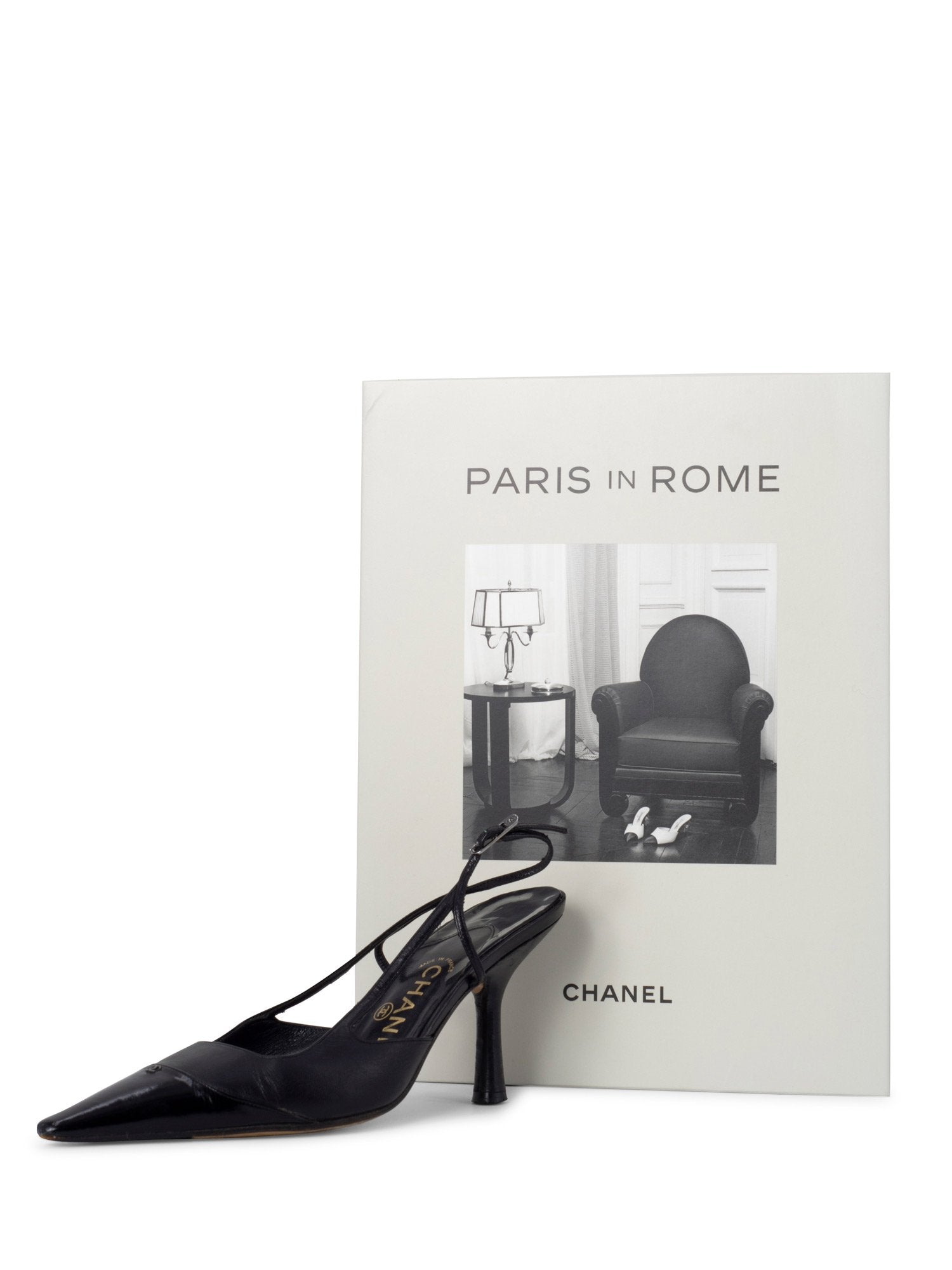 CHANEL Patent Leather CC Logo Cap Toe Sling Back Shoes Black-designer resale