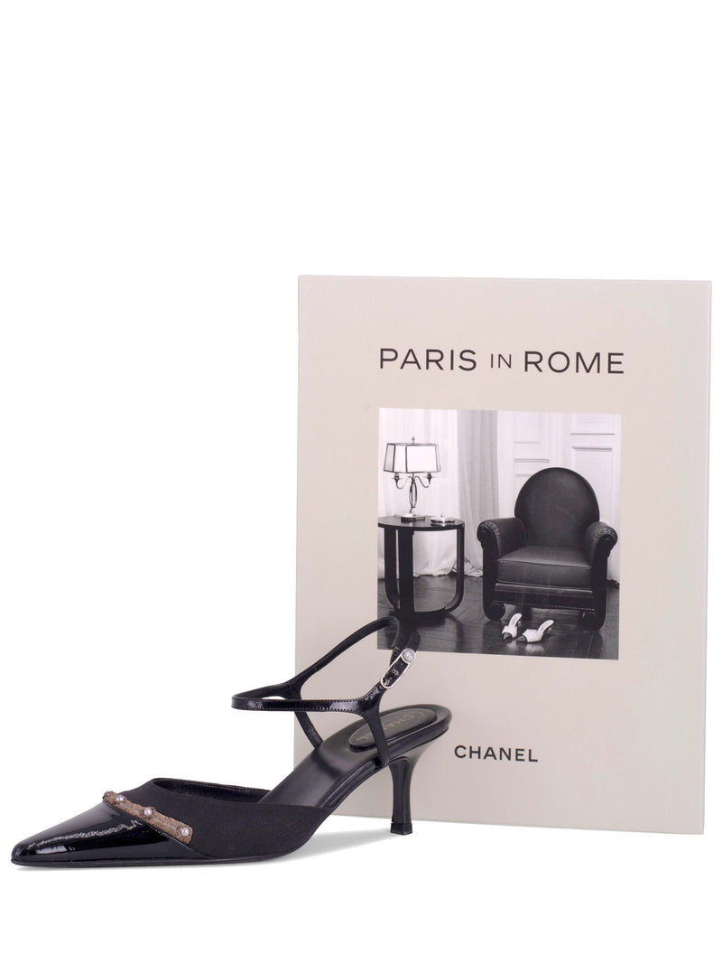 Chanel Off White/Black Leather CC Cap Toe Bow Slingback Pumps Size 40 -  ShopStyle