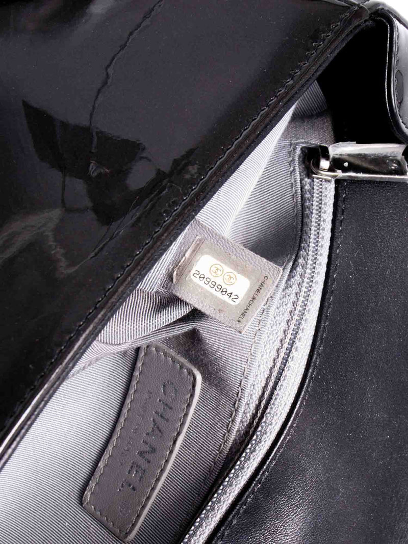 CHANEL Patent Leather CC Logo Coco Boy Medium Flap Bag Black