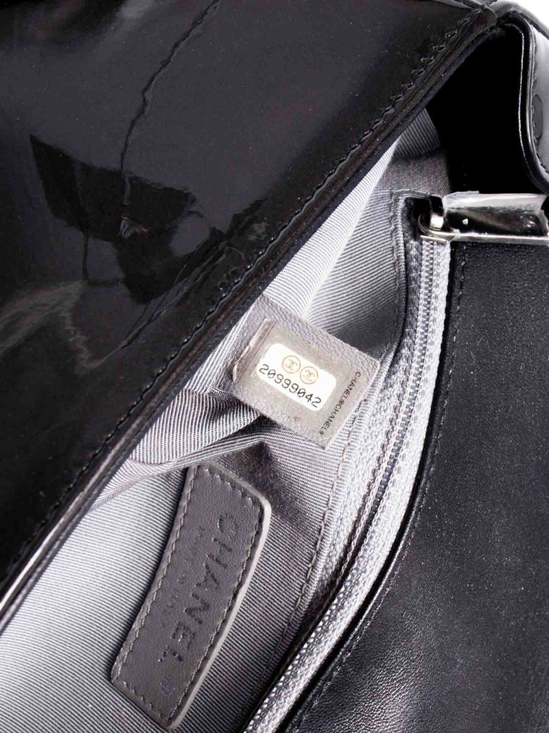 CHANEL Patent Leather CC Logo Coco Boy Medium Flap Bag Black-designer resale
