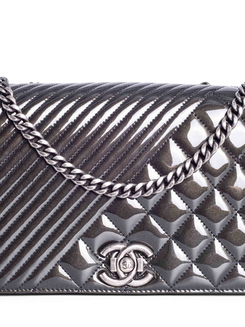 CHANEL Patent Leather CC Logo Coco Boy Medium Flap Bag Black-designer resale
