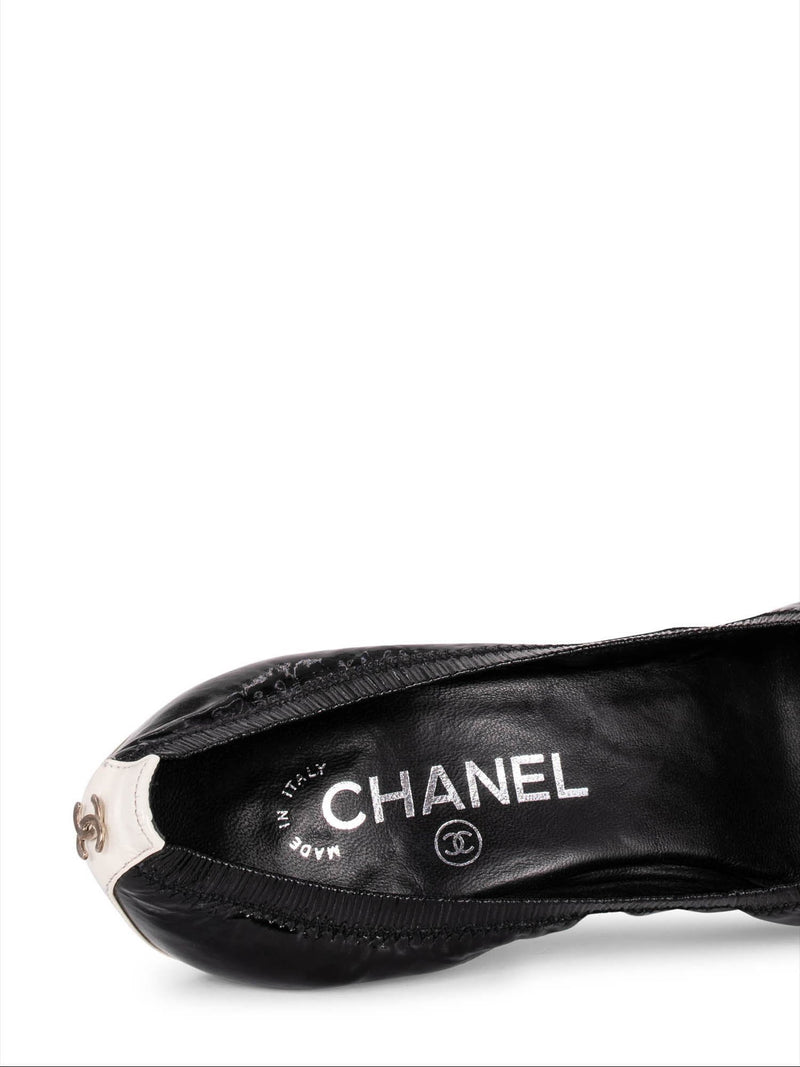 CHANEL Patent Leather CC Logo Pumps Black White-designer resale