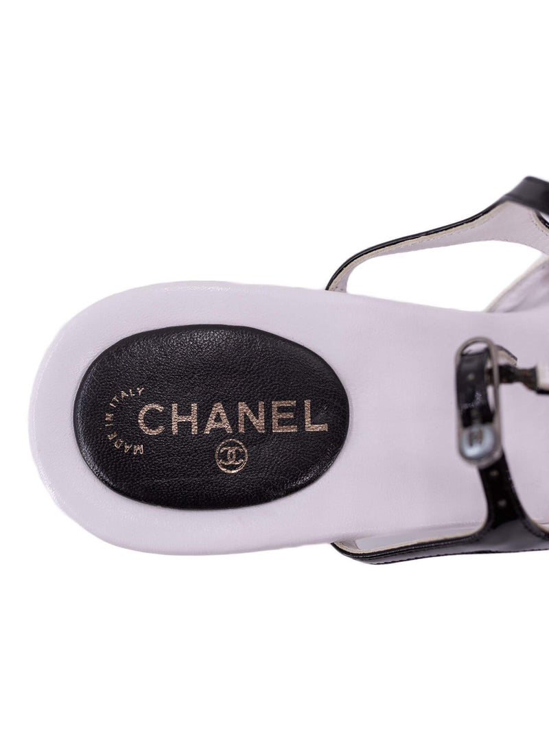 CHANEL Patent Leather Kitten Heel Shoes Black White-designer resale