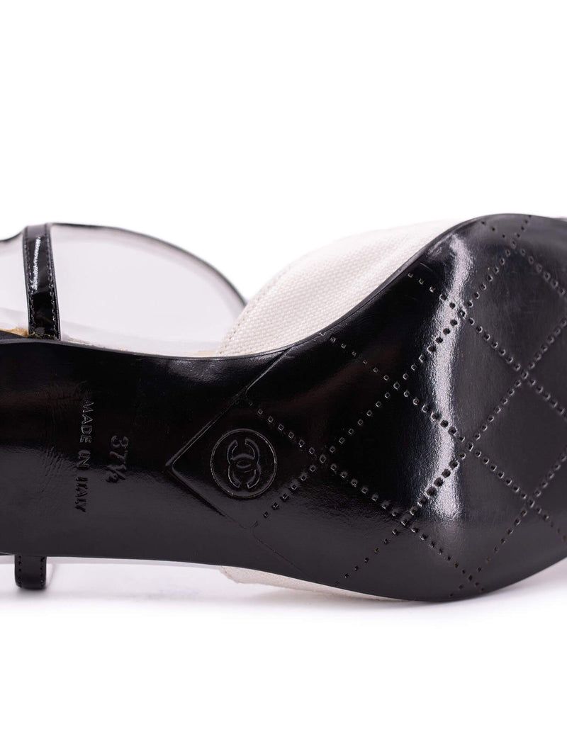 CHANEL Patent Leather Kitten Heel Shoes Black White