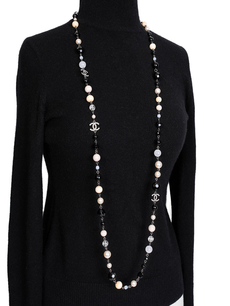 CHANEL Pearl CC Logo Long Necklace Silver-designer resale