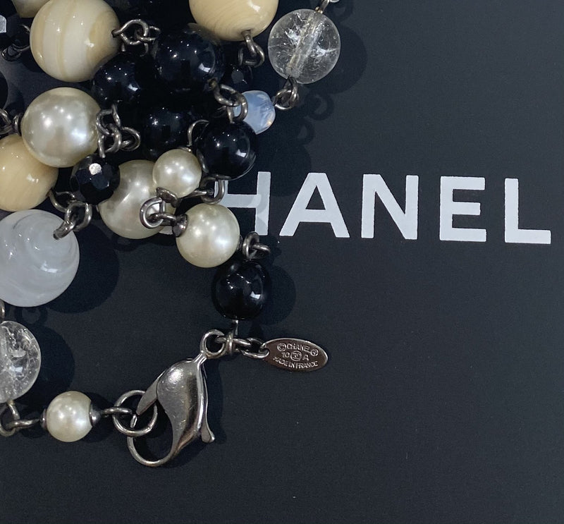 CHANEL Pearl CC Logo Long Necklace Silver-designer resale