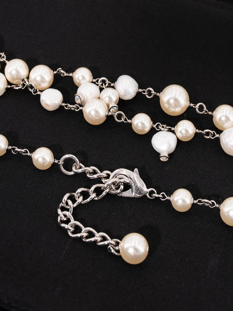 CHANEL Pearl CC Logo Long Necklace Silver-designer resale