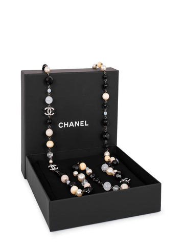 CHANEL Pearl CC Logo Long Necklace Silver-designer resale