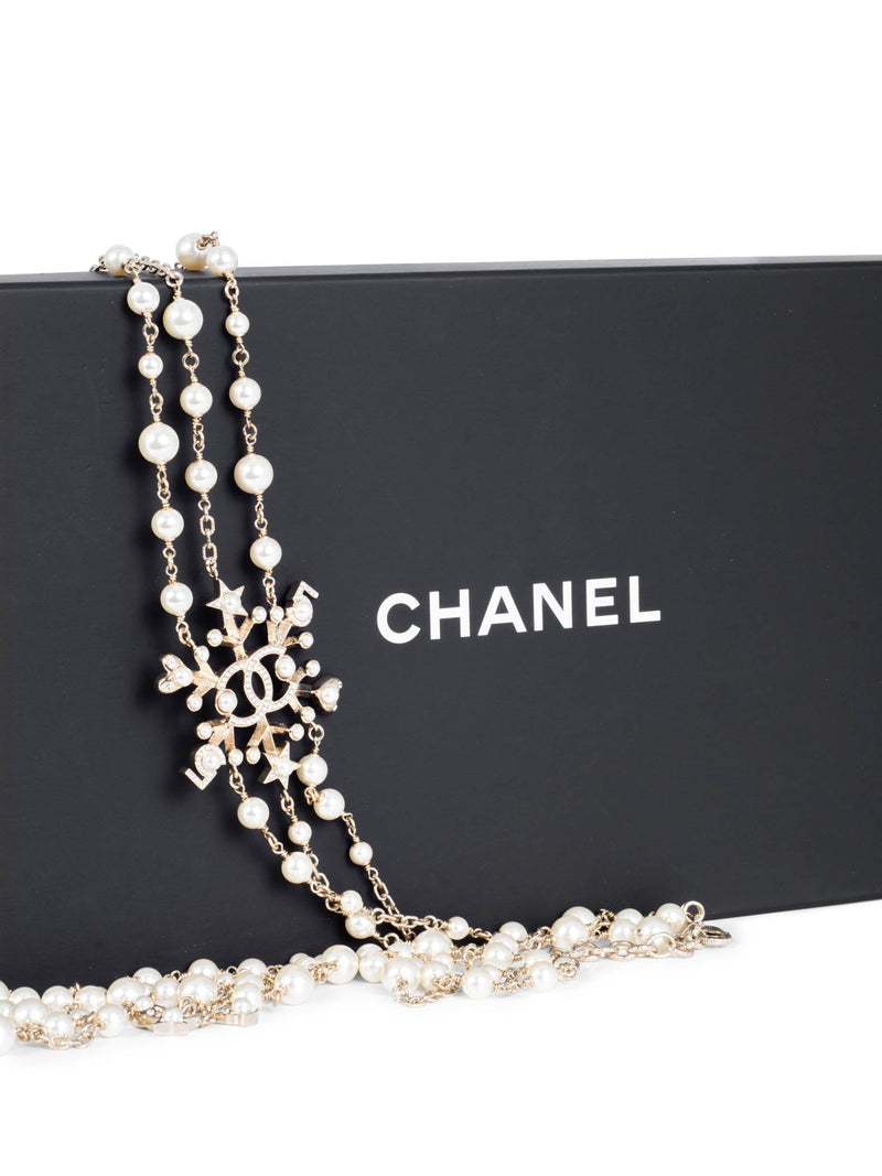 CHANEL Pearl Crystal CC Logo Long Necklace Gold-designer resale