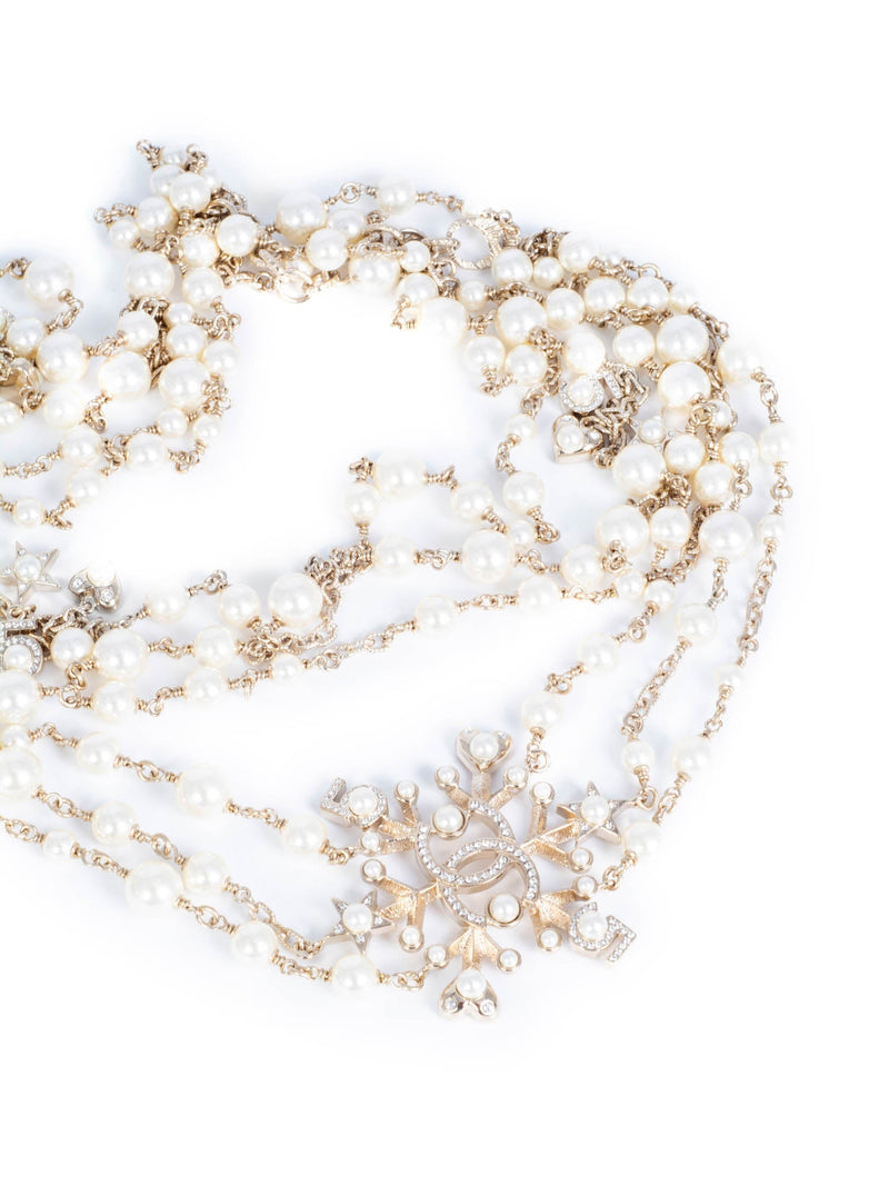 CHANEL Pearl Crystal CC Logo Long Necklace Gold