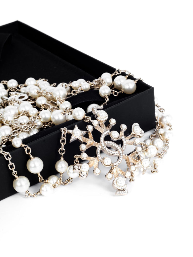 CHANEL Pearl Crystal CC Logo Long Necklace Gold-designer resale