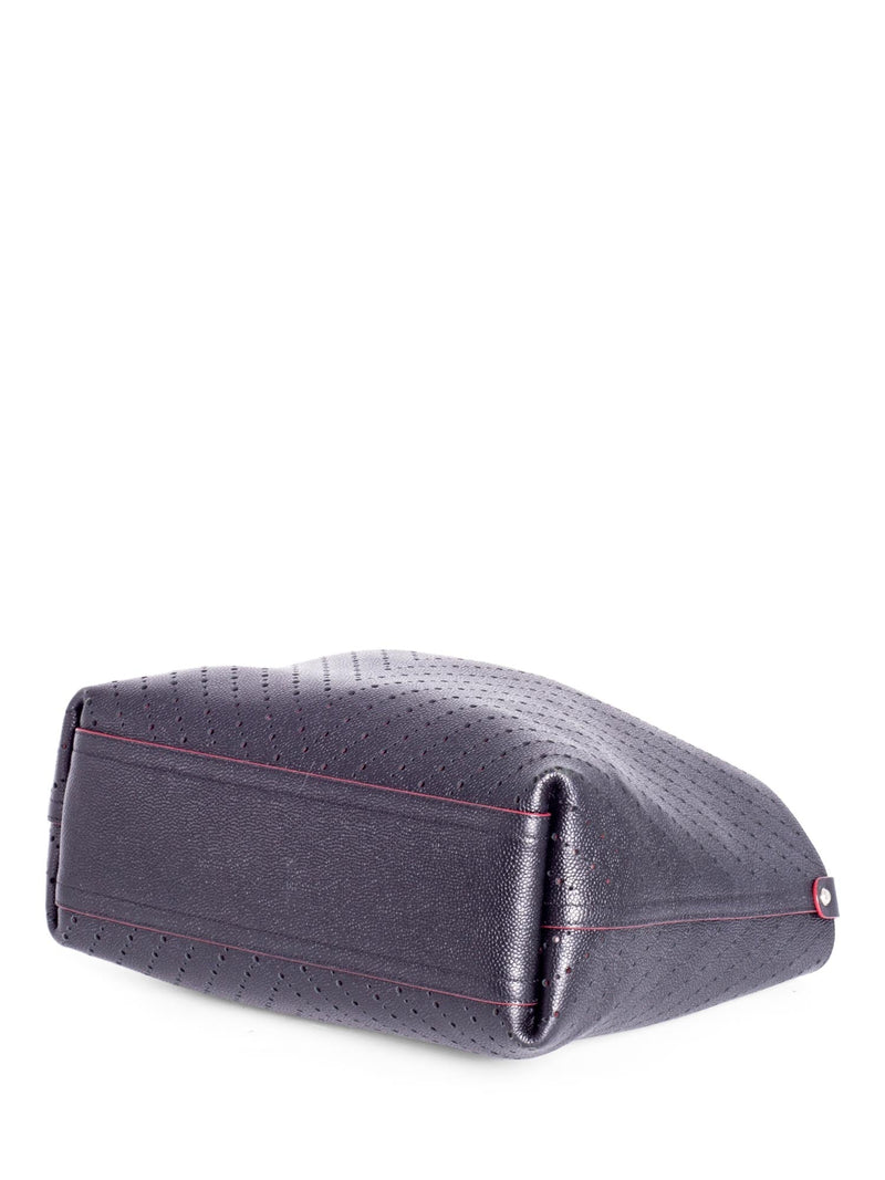 CHANEL Perforated Caviar Leather CC Logo Shopper with Clutch Black Burgundy-designer resale