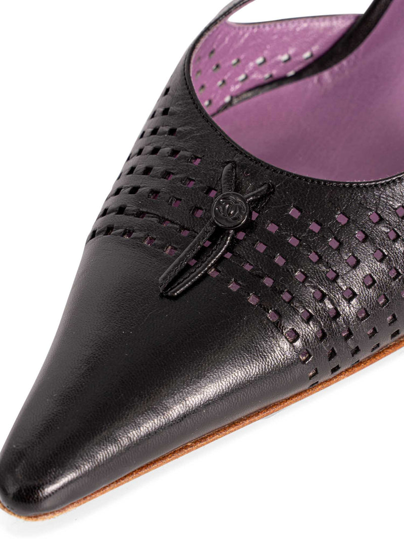 CHANEL Perforated Leather CC Logo Sling Back Shoes Black-designer resale
