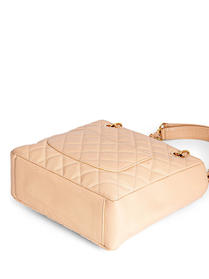 CHANEL Quilted Caviar CC Logo PST Shopper Bag Cream-designer resale