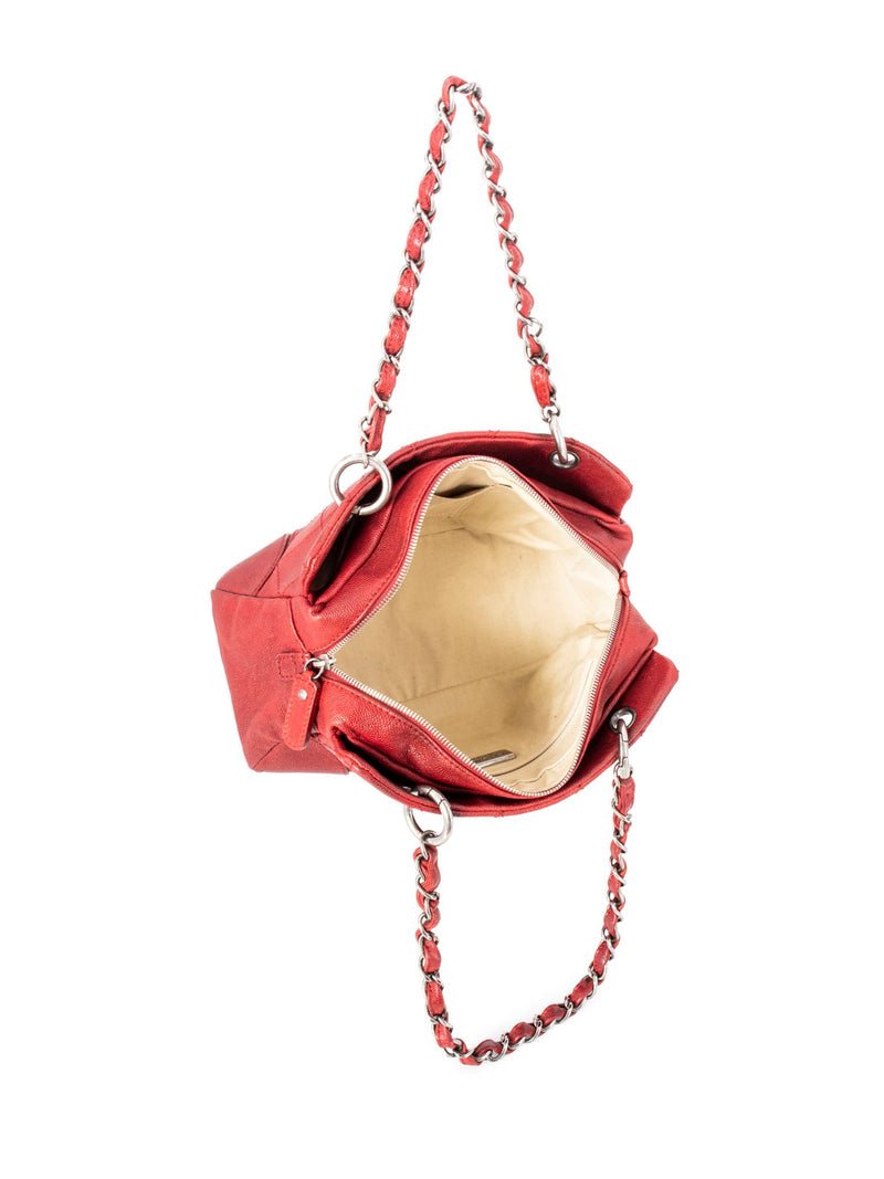 CHANEL Quilted Caviar CC Logo Petit Shopper Bag Red-designer resale