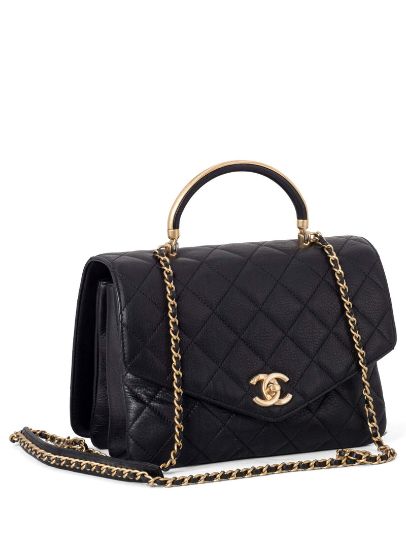 CHANEL Quilted Caviar Gold Top Handle Medium Flap Bag Black-designer resale