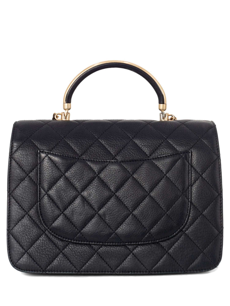 CHANEL Quilted Caviar Gold Top Handle Medium Flap Bag Black-designer resale