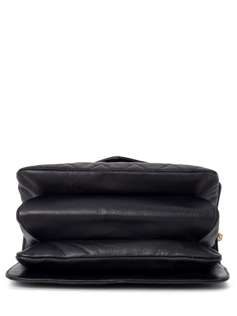 CHANEL Quilted Caviar Gold Top Handle Medium Flap Bag Black-designer resale