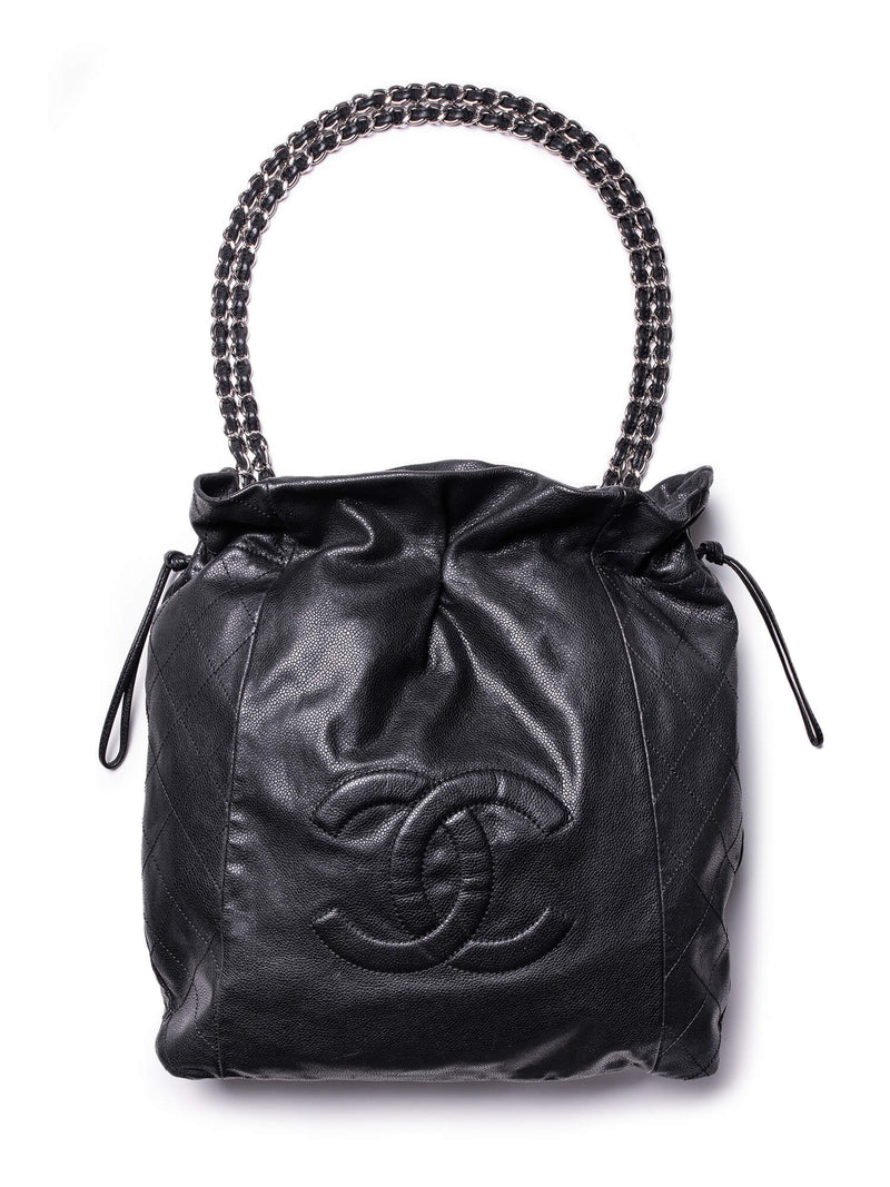 CHANEL Quilted Caviar Leather CC Logo Large Bag Black