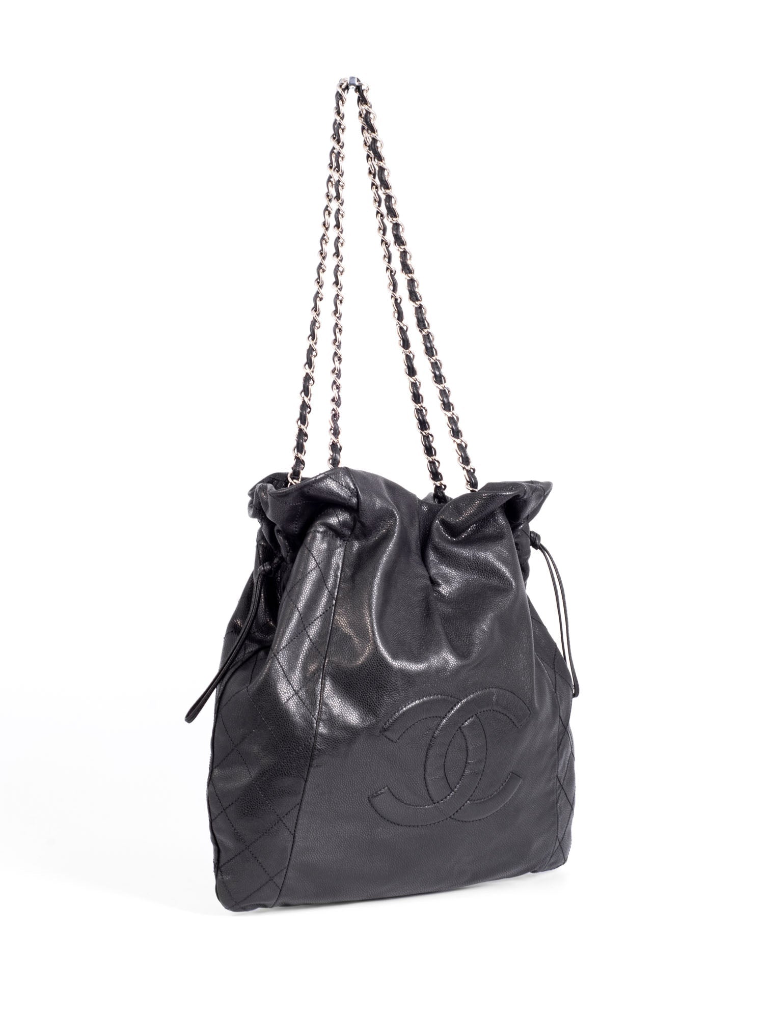 CHANEL Quilted Caviar Leather CC Logo Large Shopper Bag Black-designer resale