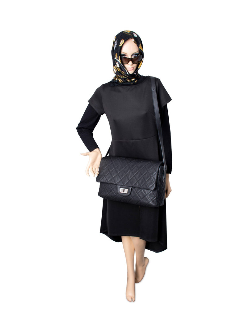 CHANEL Quilted Caviar Maxi Reissue Flap Messenger Bag Black-designer resale