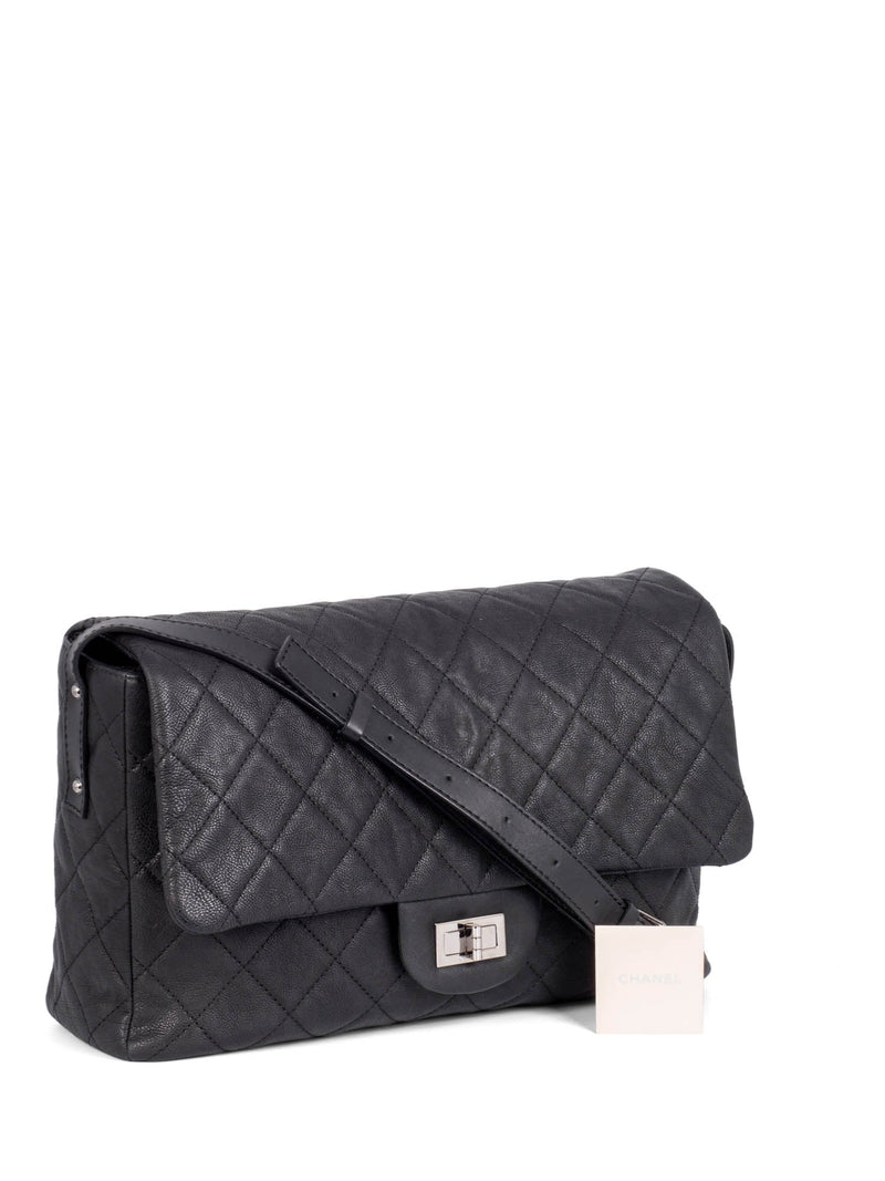 CHANEL Quilted Caviar Maxi Reissue Flap Messenger Bag Black
