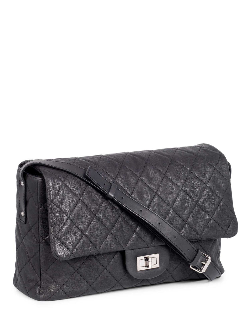 Chanel Classic Jumbo Double Flap Quilted Caviar Leather Shoulder Bag Black