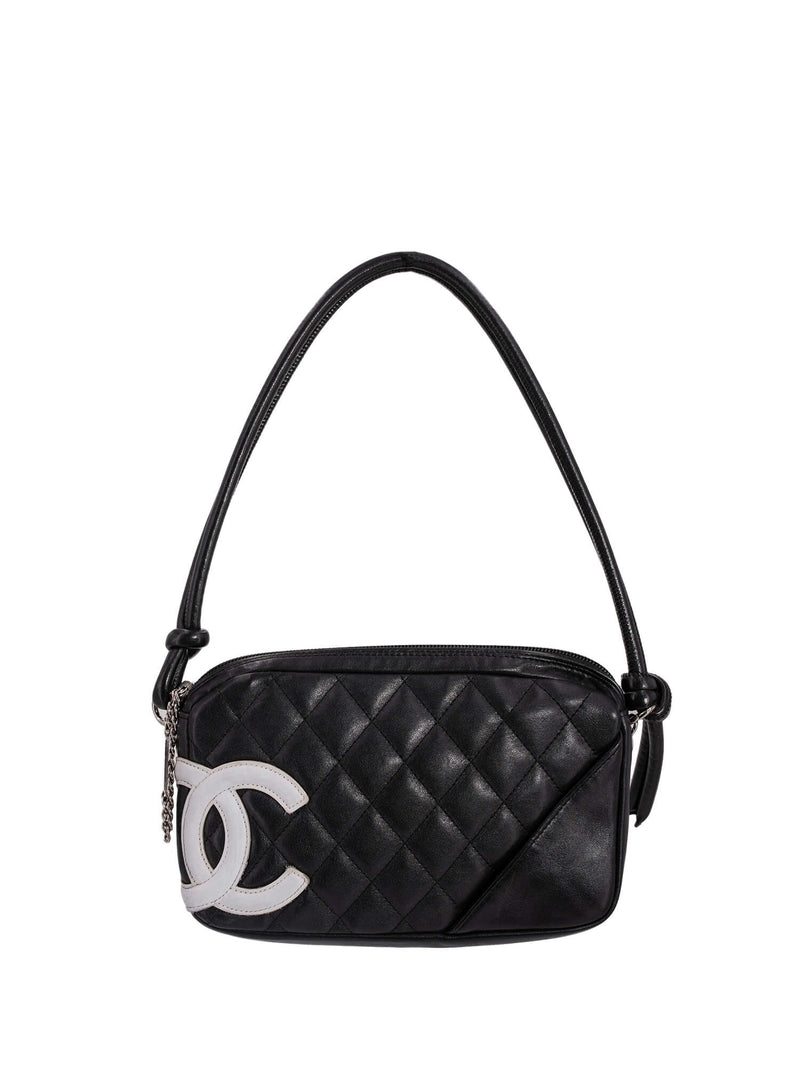 CHANEL Quilted Leather CC Cambon Shoulder Bag Black White-designer resale
