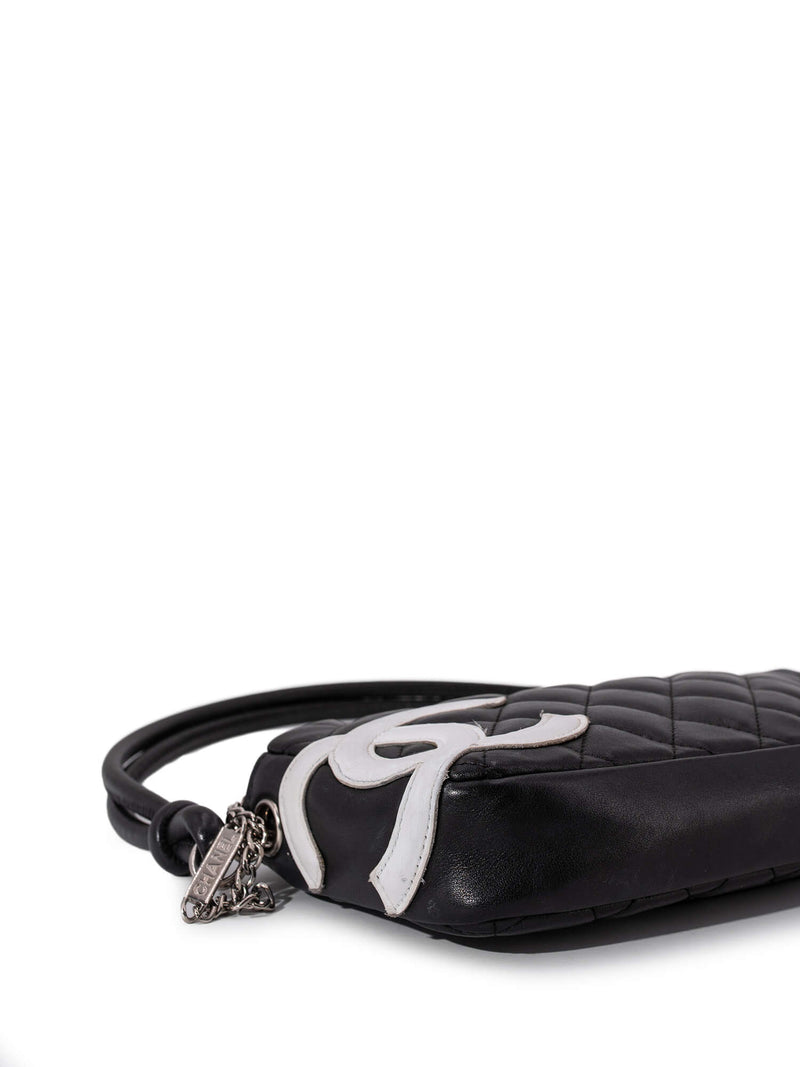 CHANEL Quilted Leather CC Cambon Shoulder Bag Black White-designer resale