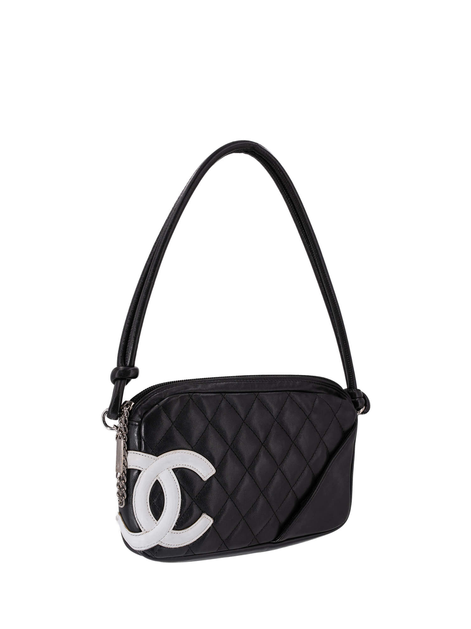 CHANEL Quilted Leather CC Cambon Shoulder Bag Black White-designer resale