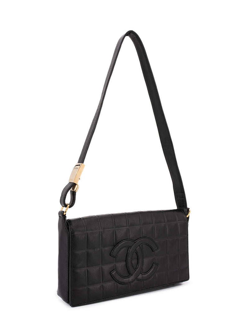 CHANEL Quilted Leather CC Logo Chocolate Bar Flap Bag Black