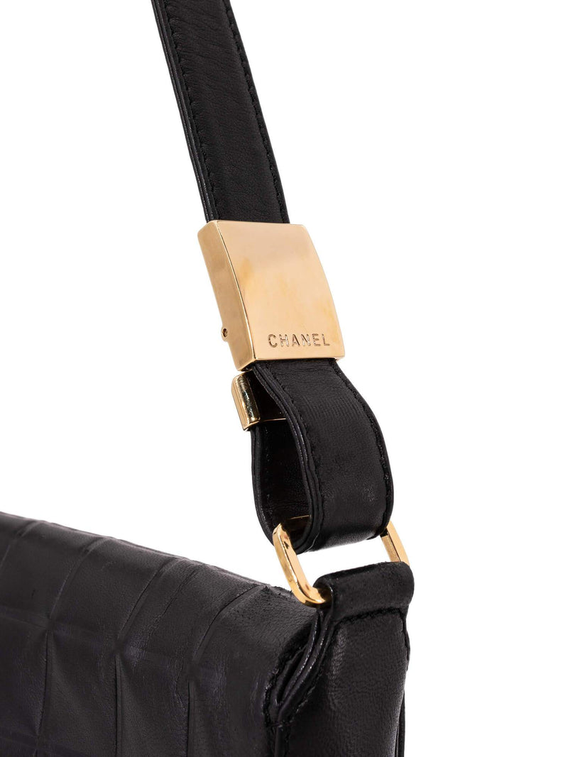 CHANEL Quilted Leather CC Logo Chocolate Bar Flap Bag Black-designer resale