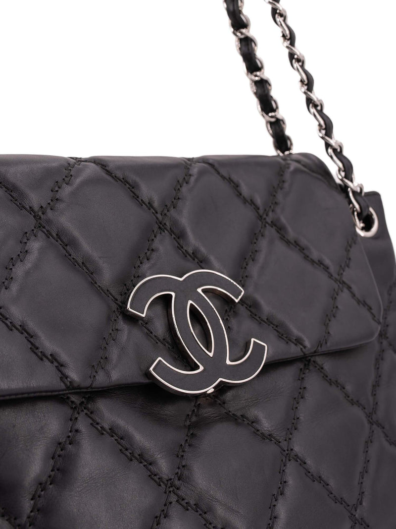 CHANEL Quilted Leather CC Logo Flap Bag Black-designer resale