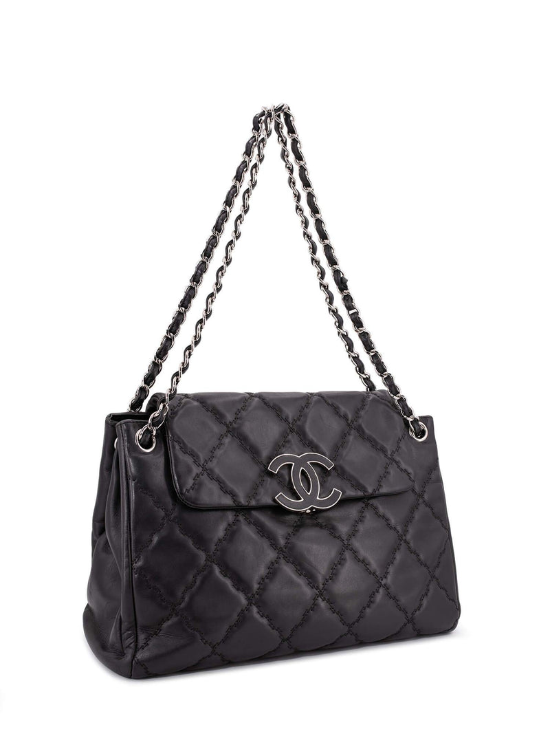 CHANEL Quilted Leather CC Logo Flap Bag Black