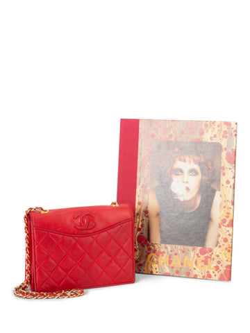 CHANEL Quilted Leather CC Logo Flap Messenger Bag Red-designer resale