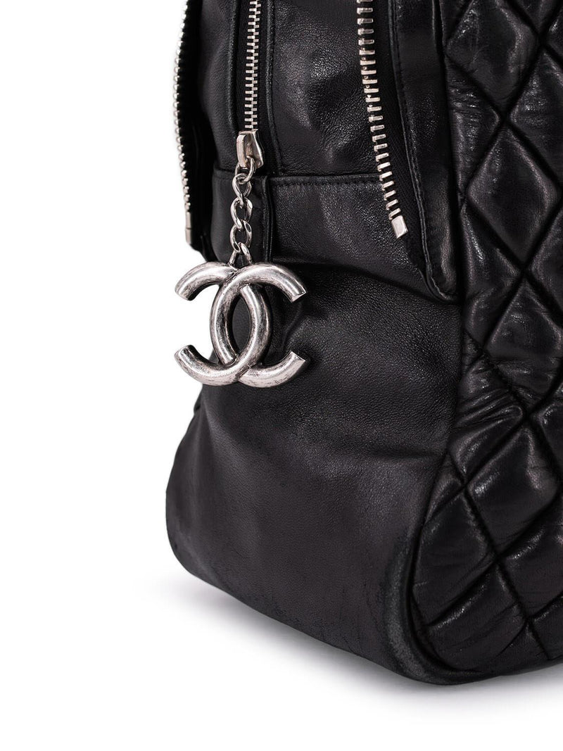 CHANEL Quilted Leather CC Logo Large Bag Black-designer resale