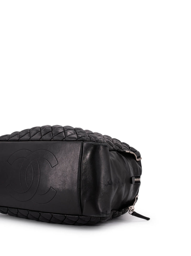 CHANEL Quilted Leather CC Logo Large Bag Black-designer resale