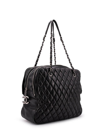 CHANEL Quilted Leather CC Logo Large Bag Black-designer resale