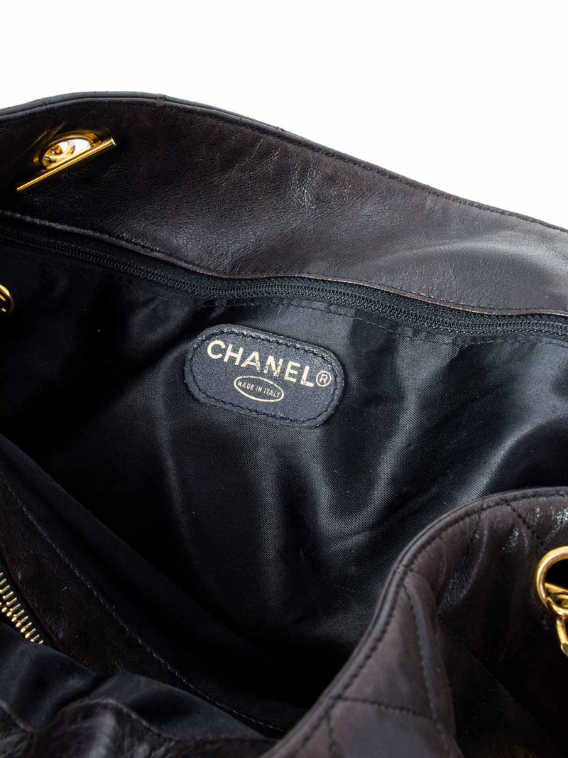 CHANEL Quilted Leather CC Logo Medallion Large Shopper Bag Brown-designer resale