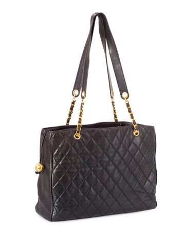 CHANEL Quilted Leather CC Logo Medallion Large Shopper Bag Brown-designer resale