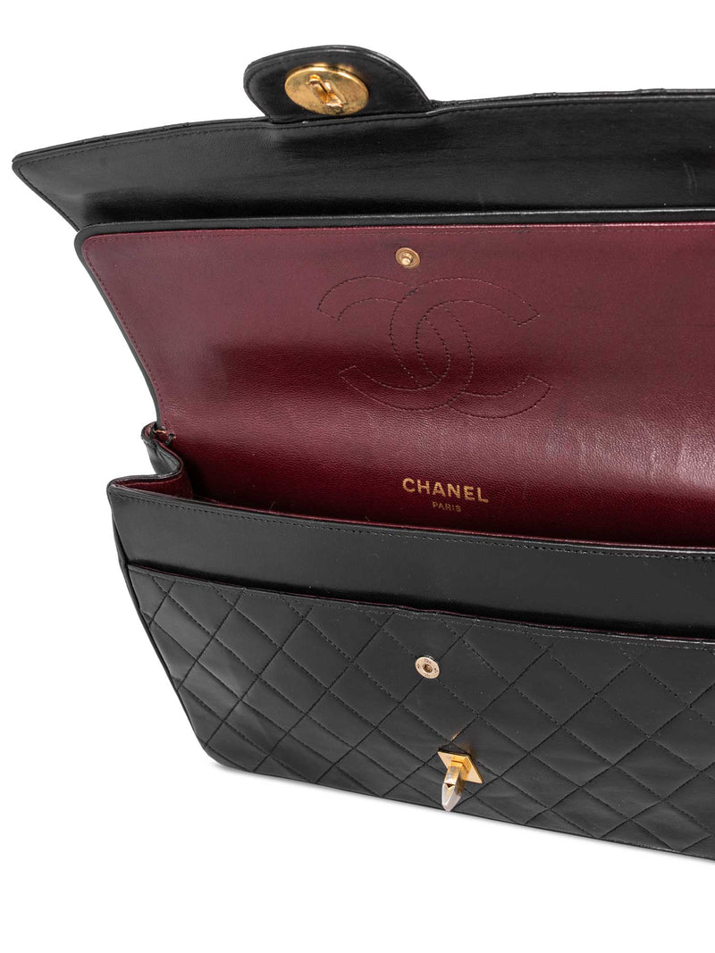 USED Chanel Classic Black Quilted Caviar Leather Classic Medium Double Flap  Bag