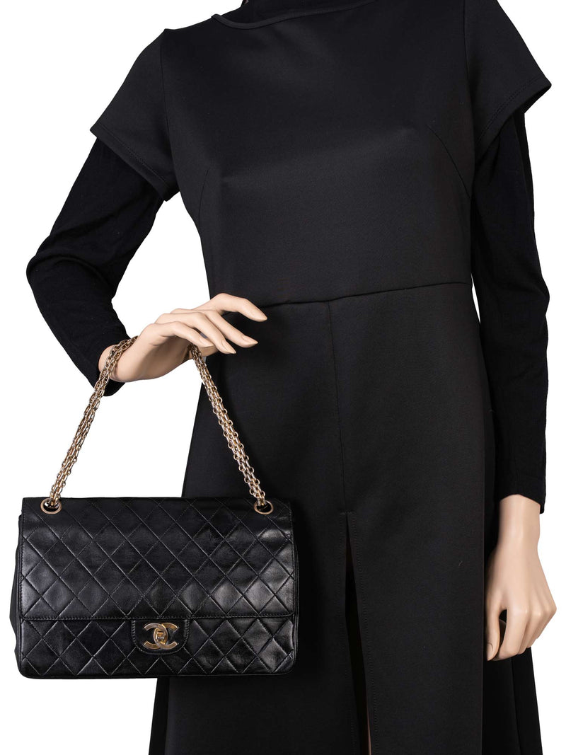 CHANEL Quilted Leather CC Logo Medium Double Flap Bag Black-designer resale